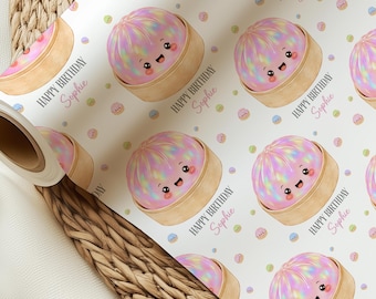 Gepersonaliseerde knoedel verjaardagscadeau inpakpapier, schattig knoedel inpakpapier, gelukkige verjaardag, kawaii knoedel cadeaupapier