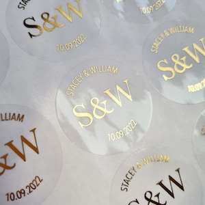 Personalised Foil Stickers, Clear 37mm Stickers, Wedding Invitation Stickers, foil wedding stickers, custom wedding sticker, Envelope Seal