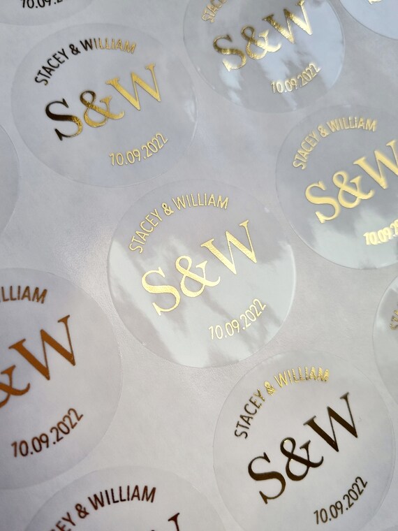 Personalised Foil Stickers Clear 37mm Stickers Wedding Etsy