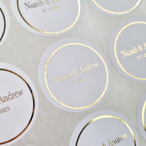 Personalised Foil Wedding Stickers, White 37mm Stickers, Wedding Favour Stickers, foil stickers, custom wedding sticker, Envelope Seal