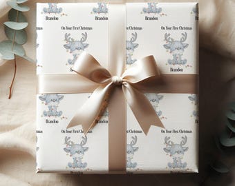 Rentier Geschenkpapier, Baby Weihnachtsgeschenkverpackung, individuelle Geschenkverpackung, Geschenkpapier, personalisierte erste Weihnachtsgeschenkverpackung