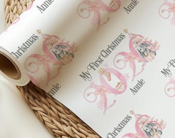 Carta da regalo personalizzata con coniglietto per il primo Natale, confezione regalo per il primo Natale 2026, regalo di Natale con coniglietto, carta da regalo con nome