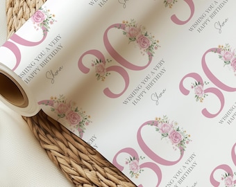 Papier cadeau 30e anniversaire, Papier cadeau jalon pour elle, Papier cadeau personnalisé 30e anniversaire, 30e, 40e, 50e, 60e, 70e, 80e, 90e