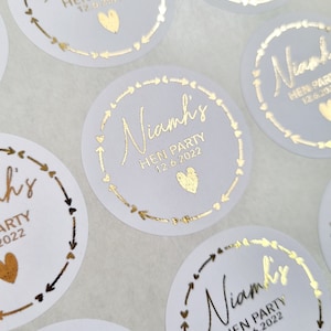 Hen Do Stickers, White 37mm Stickers, Hen Party Stickers, foil wedding stickers, Hen Party Favours, custom wedding sticker, Gift Bag Label