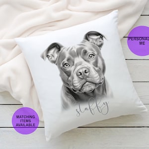 Personalised staffy cushion, staffy dog breed gift, personalised soft furnishings, Staffordshire bull terrier