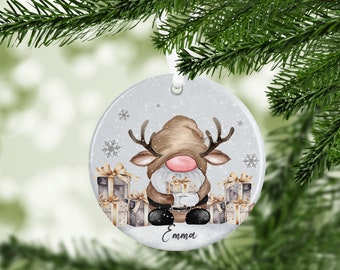 Personalised reindeer gonk bauble, ceramic hanging decoration, gonk gifts, custom tree decoration, gonk tree decoration, gonk lover gift