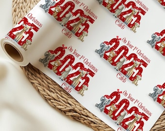Personalisiertes erstes Weihnachtssafari-Tiergeschenkpapier, Weihnachtsgeschenkpapier, Kinderweihnachtsgeschenkpapier-kundenspezifisches Geschenkpapier