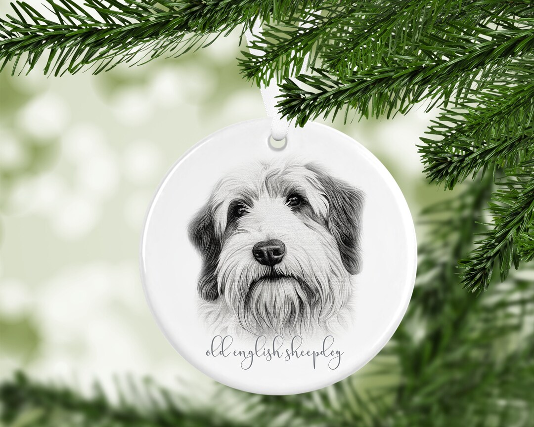 Personalised Old English Sheepdog Christmas Bauble, Dog Breed Ceramic