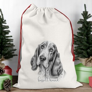 Personalised Bassett hound Christmas sack, dog breed santa sack, dog lovers Christmas gift, Bassett hound gifts
