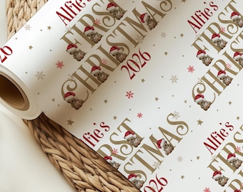 Personlig Nallebjörns första julklappspapper i rulle, Första julklappspapper, Babybjörns julklapp, Presentpapper med namn, Jultomtepresent