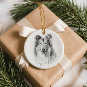 Pallina di Natale personalizzata a forma di cane da pastore scozzese, pallina di ceramica raffigurante una razza canina, regalo di Natale per gli amanti dei cani.