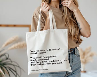 Throne of glass linen shopping bag, TOG, Booktok Merchandise, Reusable Bag, Fantasy Reader Gifts, Rattle the Stars