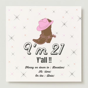 Personalised Birthday invitation - Twenty first birthday card - 21st birthday card - Cowboy style twenty one card,  fun DIY