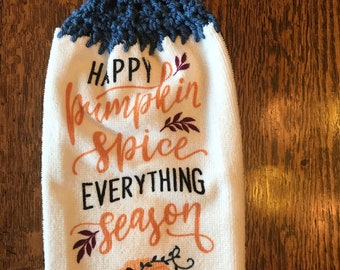 Fall Kitchen Towel with Crochet Topper