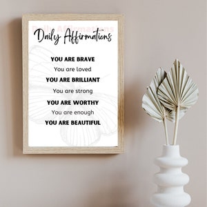 Daily Affirmations Print, Inspirational, Daily Reminder, Printable Wall Art, Decor, DIGITAL DOWNLOAD