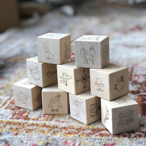 Story telling wooden cubes Wooden blocks Montessori educational toy Eco friendly toy wooden toy for toddlers Educational game for toddlers