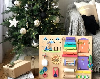 Tavola occupata ecologica per bambini di colore naturale in legno Tavola di attività per bambino Tavola indaffarata Tavola Montessori Fidget Tavola sensoriale Giocattolo da parete