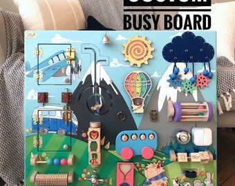 Custom busy board middle size 50x60 cm Activity board for toddler Busyboard Montessori busy board Fidget board Sensory board Wooden toy