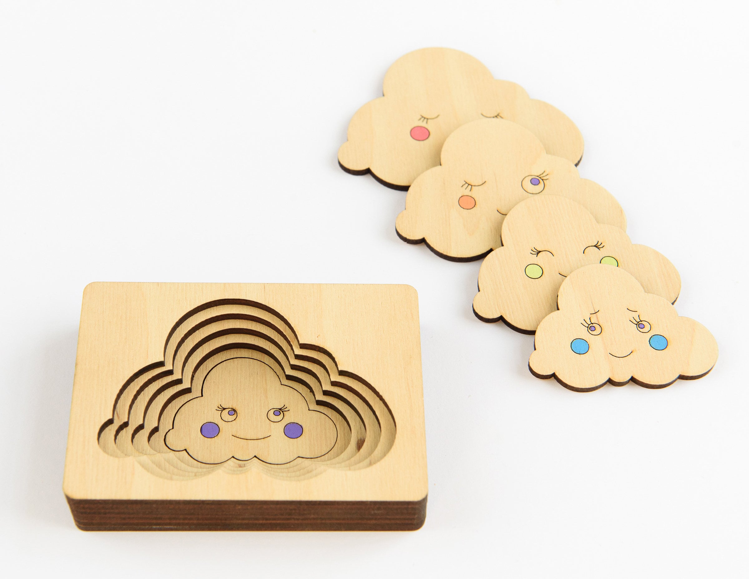 Hand Painted Multilayer Wooden Clouds Puzzle Montessori Wooden Puzzle ...