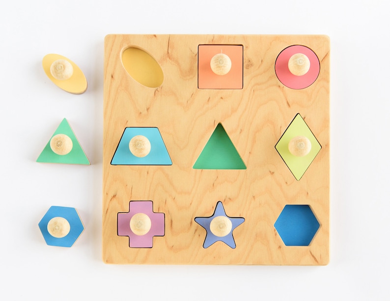 Geometric shape wooden puzzle Montessori puzzle Wooden toy Shape sorter puzzle Toddler toy Educational toy Sorting toy image 7