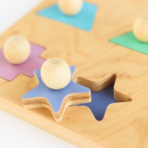 Geometric shape wooden puzzle Montessori puzzle Wooden toy Shape sorter puzzle Toddler toy Educational toy Sorting toy image 6