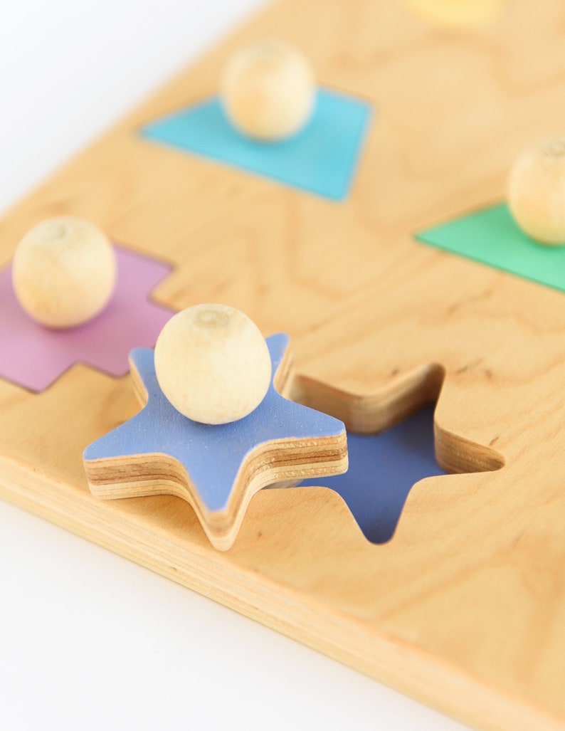 Geometric shape wooden puzzle Montessori puzzle Wooden toy Shape sorter puzzle Toddler toy Educational toy Sorting toy image 6