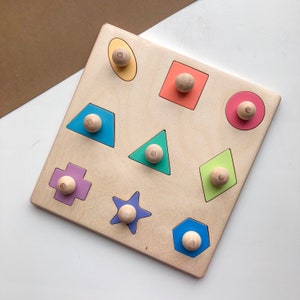 Geometric shape wooden puzzle Montessori puzzle Wooden toy Shape sorter puzzle Toddler toy Educational toy Sorting toy image 1