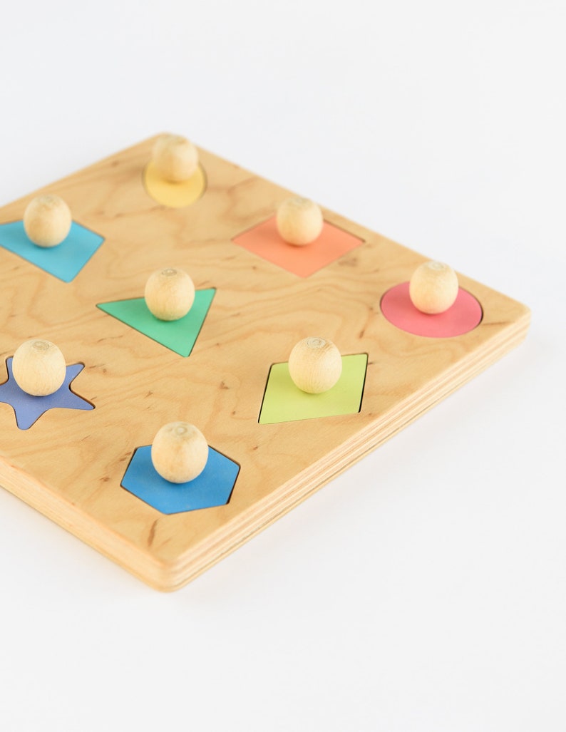 Geometric shape wooden puzzle Montessori puzzle Wooden toy Shape sorter puzzle Toddler toy Educational toy Sorting toy image 8