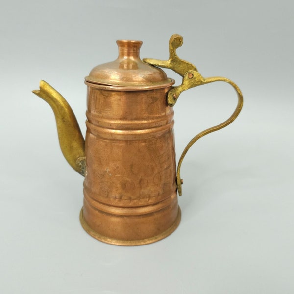 Vintage Copper Tea Kettle Coffee Pot Brass Handle and Spout Small 6" Turkey