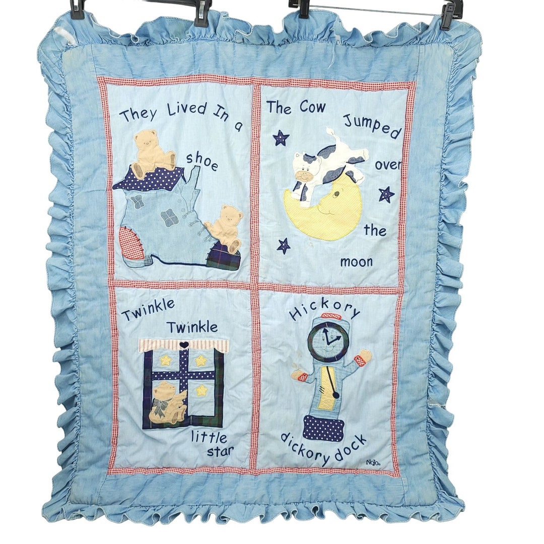 Vtg Nojo Baby Quilt Nursery Rhyme Shows Wear Baby Bedding Comforter