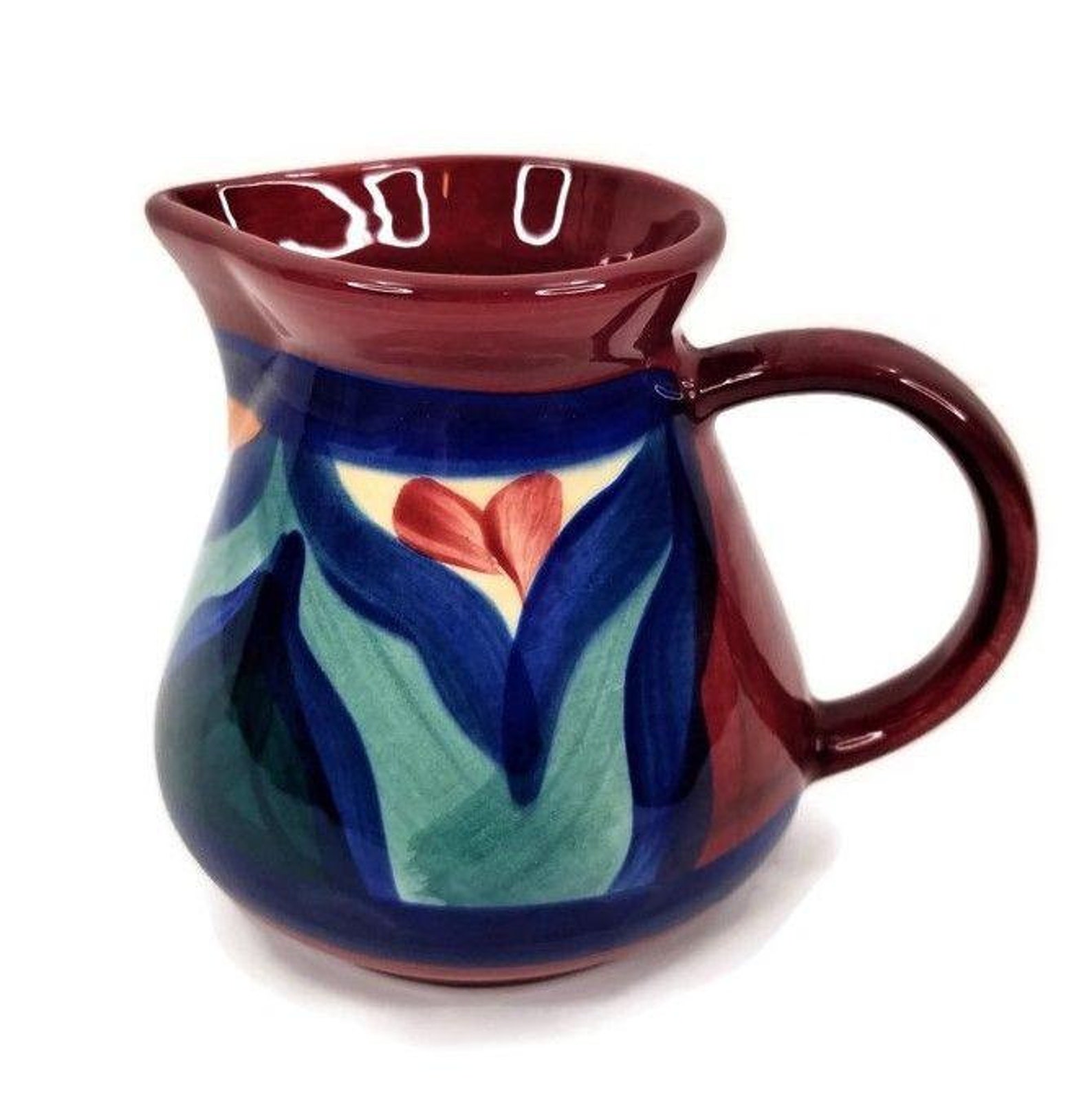 Gail Pittman Creamer Pitcher Red Azalea Pattern 14 Oz Signed Etsy