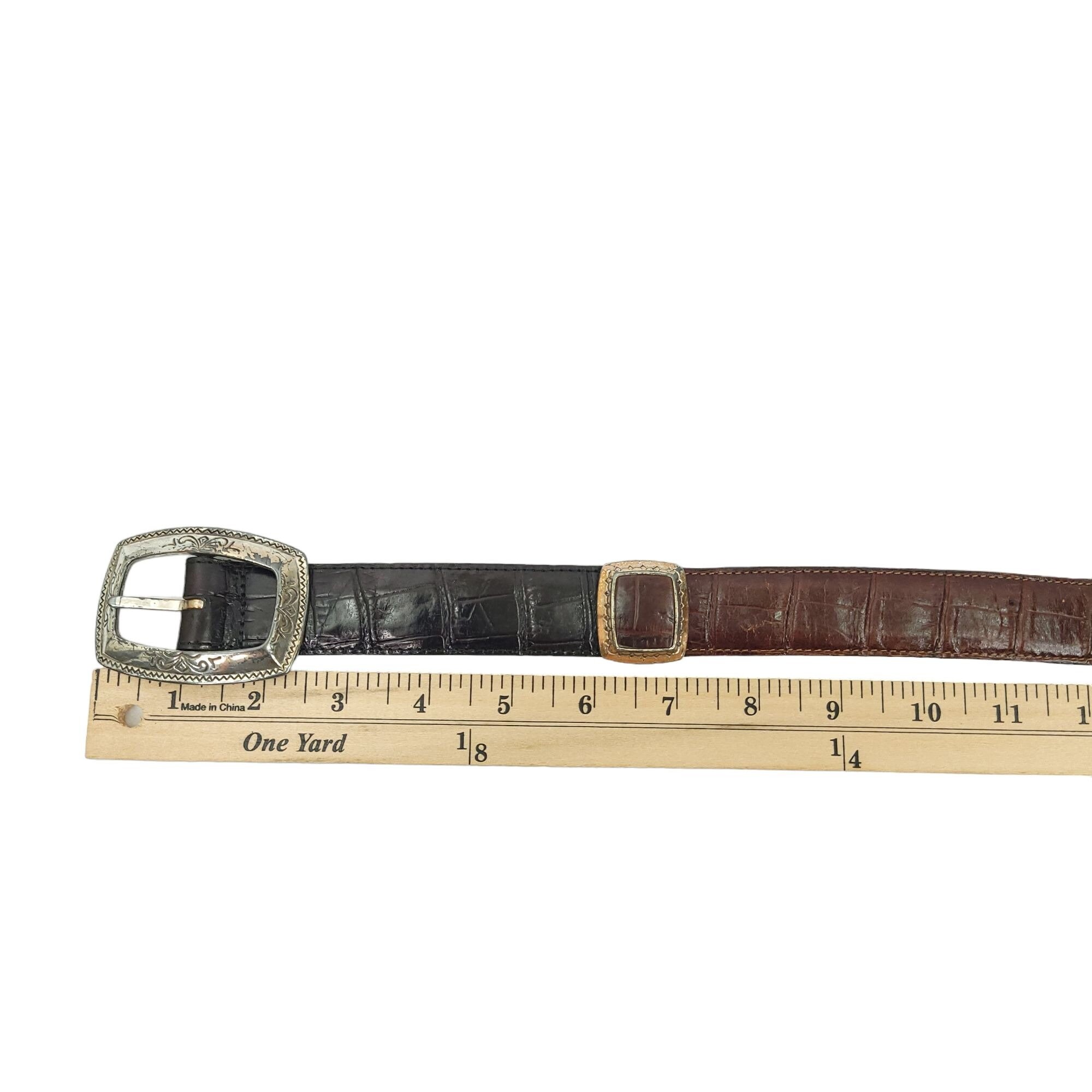 Brighton Braided Leather Belt Size Small Vintage Brown Woven Western Boho Brighton Dark Brown Braided 32 Inch Belt With Silver Tone  main image 2