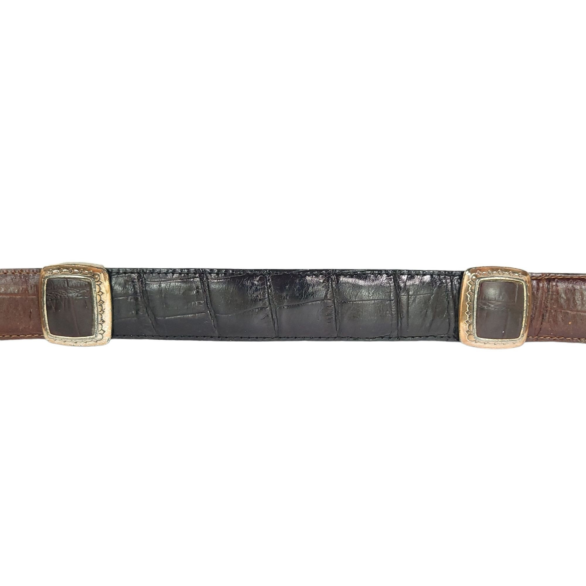 Brighton Leather Belt Black Brown Vintage Size M Silver Gold  display picture 1