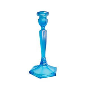 Vintage Blue Candlestick Candle Holder 8.5&quot; Fenton Iridescent Stretch Glass