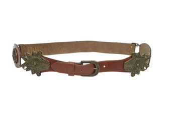 Nine West Brown Fringe Belt READ Metal Detail Vintage Size M  display picture 1