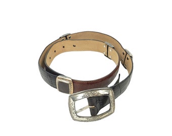 Brighton Leather Belt Black Brown Vintage Size M Silver Gold Western Ranch Boho
