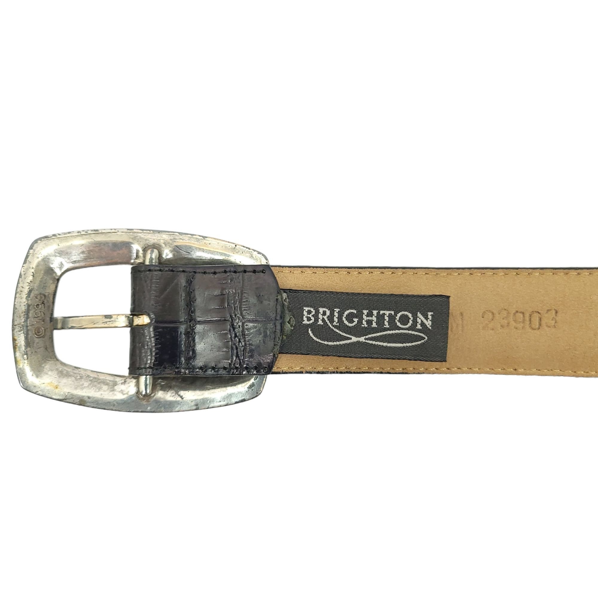 Brighton Leather Belt Black Brown Vintage Size M Silver Gold 