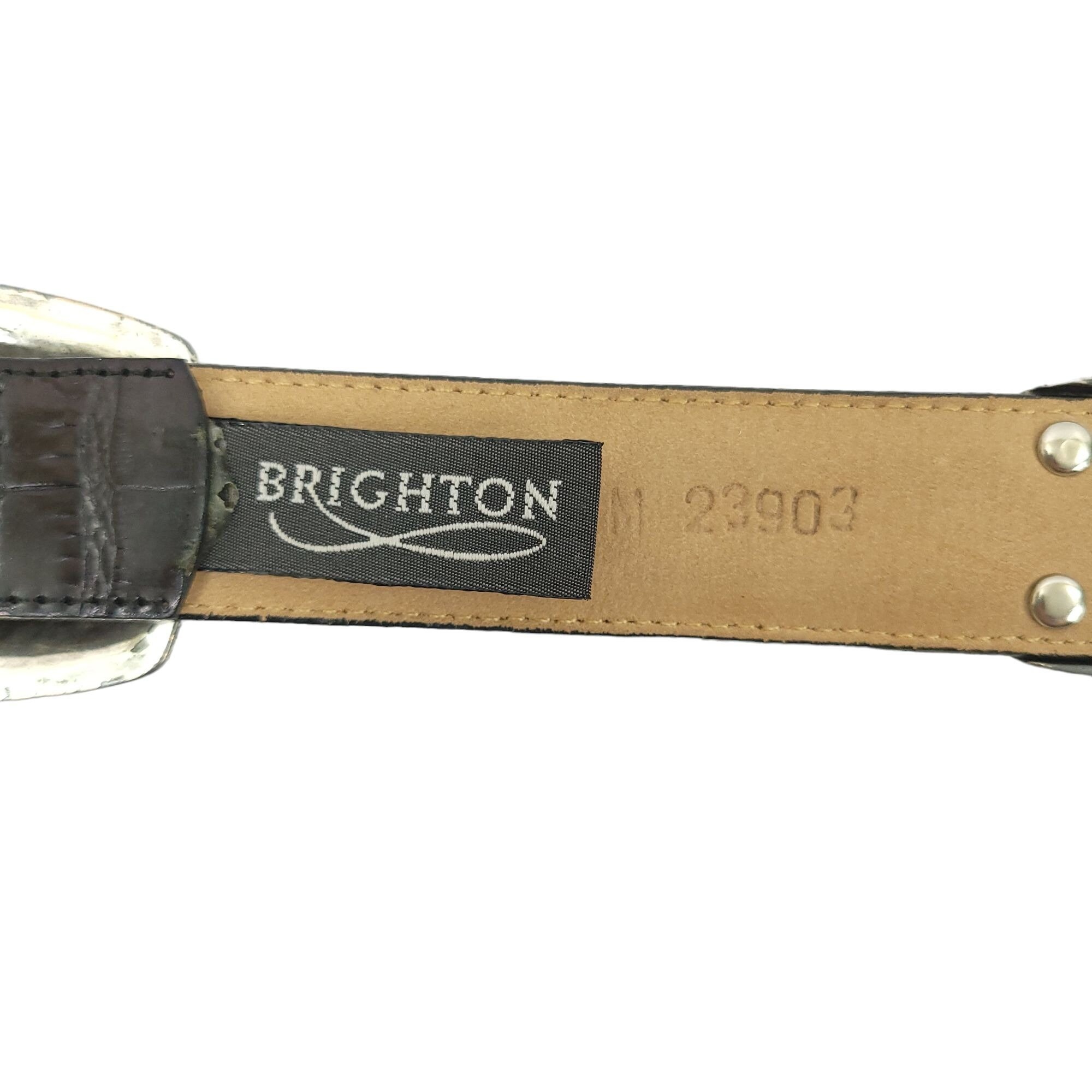 Brighton Leather Belt Black Brown Vintage Size M Silver Gold 