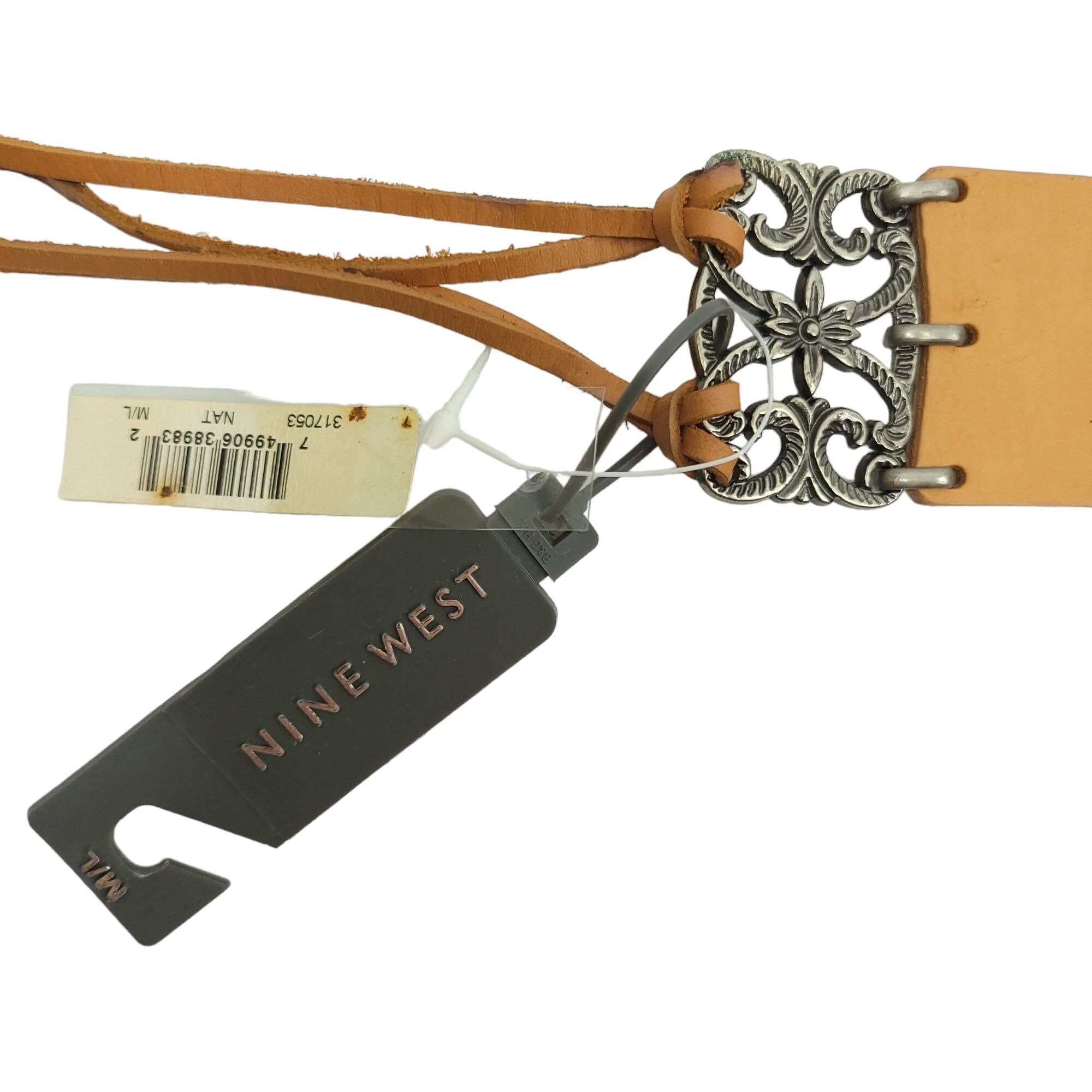 Nine West Brown Fringe Belt READ Metal Detail Vintage Size M/L Western Boho Nine West Brown Fringe Belt READ Metal Detail Vintage Size M  main image 2