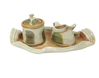 Bandeja para crema y azúcar READ de Mark Peters Pottery Cerámica Pine Root NC Studio Pottery, azucarero y crema firmados con bandeja, marrón y beige, arte hecho a mano