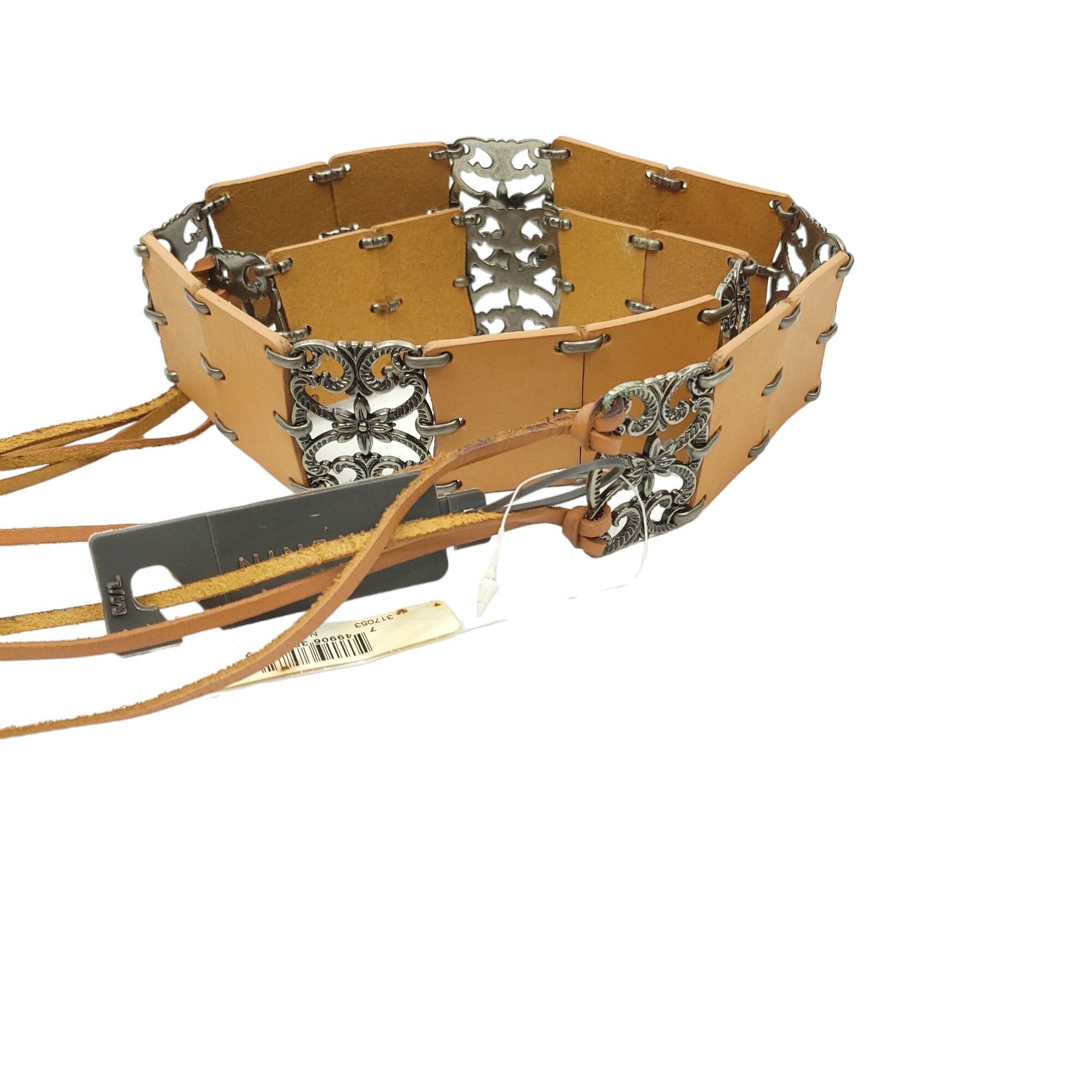 Nine West Brown Fringe Belt READ Metal Detail Vintage Size M 