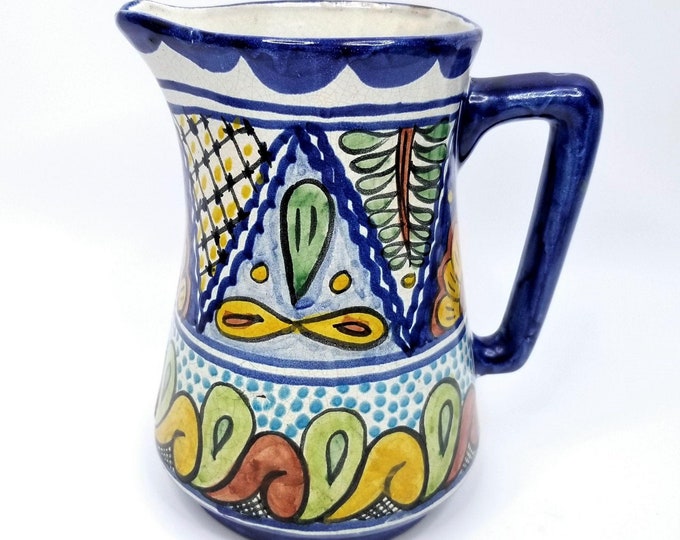 Mexican Pottery Talavera Water Pitcher Juice Pitcher Ceramic Blue ...