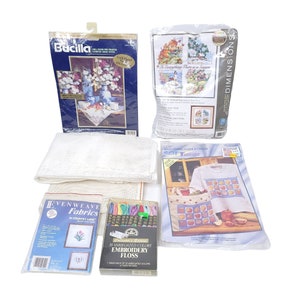 Vintage Cross Stitch Bundle Lot Kits Floss Thread Canvas Bucilla Dimensions Crafts Projects Needlework