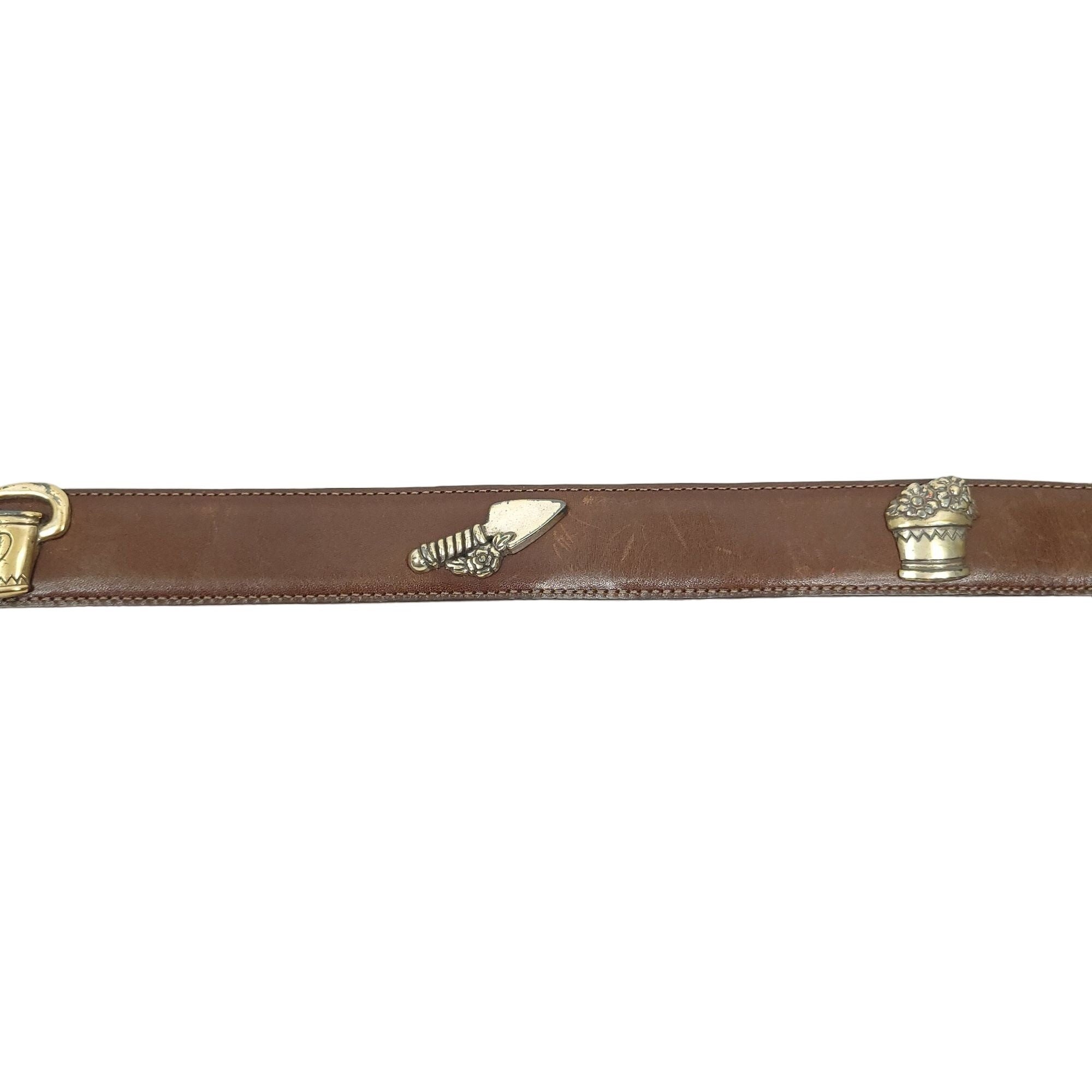 Talbots Womens Brown Leather Belt Vtg Size M Gardening Theme Charms Silver Tone Talbots Gardening Theme Belt Womens Brown Leather Vintage  main image 3