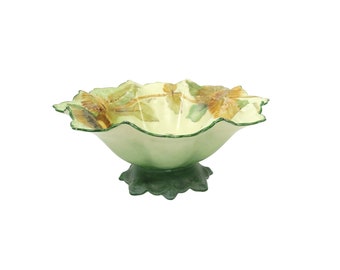 Vintage MZ Austria Bowl firmado Lewis Botánico Floral Borde festoneado En relieve Abalorios