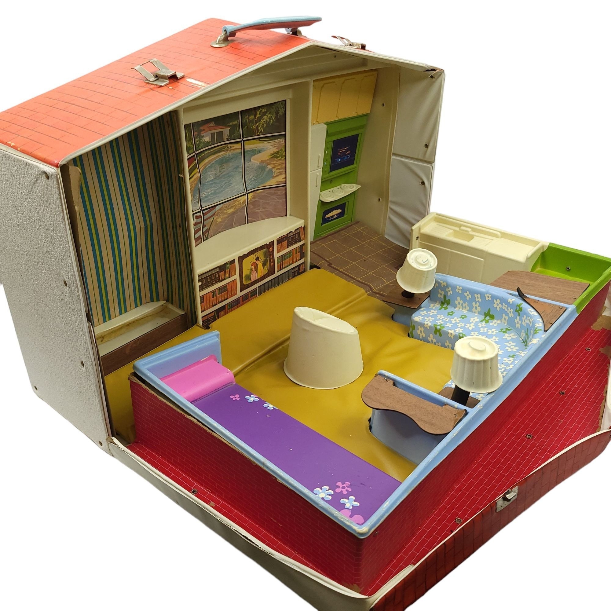 Barbie & Skipper Deluxe House Vtg Carry Case Doll Play House Portable