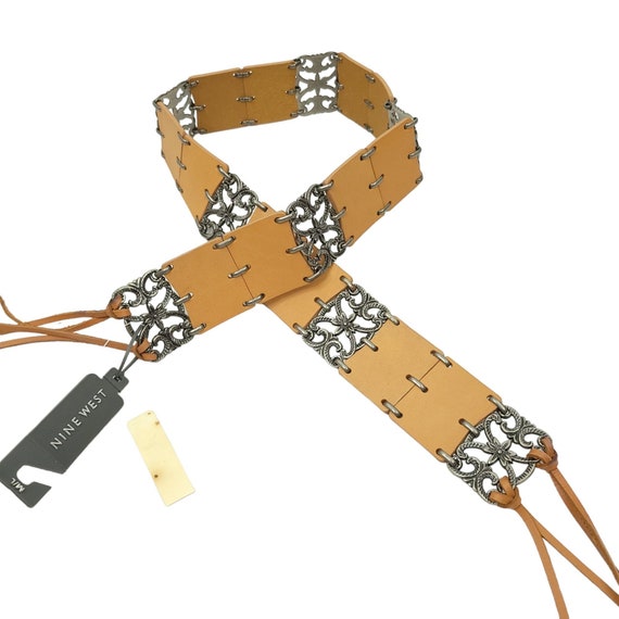 Nine West Brown Fringe Belt READ Metal Detail Vintage Size M/L Western Boho Nine West Brown Fringe Belt READ Metal Detail Vintage Size M  main image 4