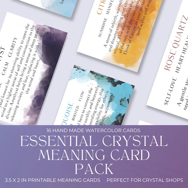 Printable Essential Watercolor Crystal Meaning Cards Starter Pack