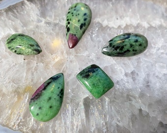 Ruby Zoisite Cabochon Flat Back Pear 17 x 28 x 6 mm One Side Polish Natural Ruby Zoisite Gemstone Jewelry Supplies #2737 Christmas
