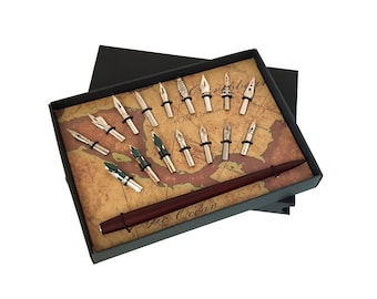 Neuer KENTAUR Dip Stift und Kalligrafie Nibs Set - NibHalter aus Holz mit 16 Nibs